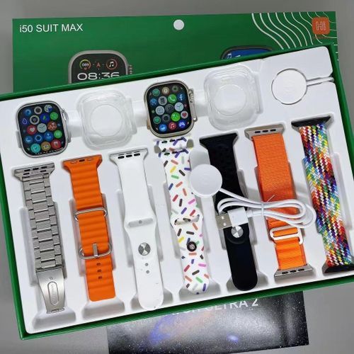 I50 Ultra 2 Suit Max Big Dual Watch 9 Ultra Big Display Smart Watches 11 In 1 Set With Multiple Straps Wireless Charging, Adult Gift Silver