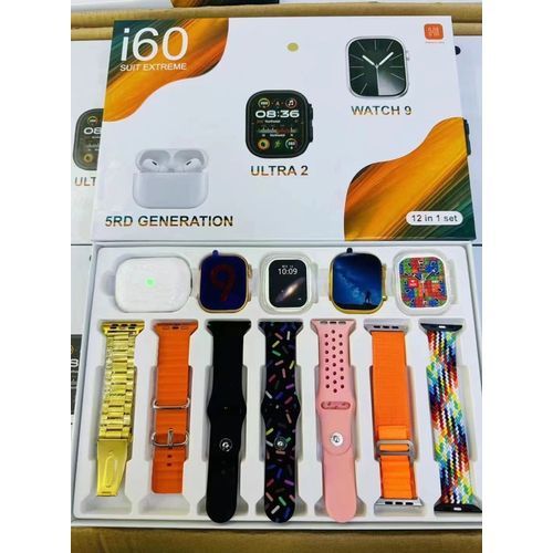 New I60 Suit Extreme 12in1 Set Smart Watch Big 2.3inch Hd Screen Dual Watch 9 Ultra 2 Earphone Wireless Charging Gold